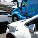 A fleet of Waymo cars shown off at Google I/O in 2018.